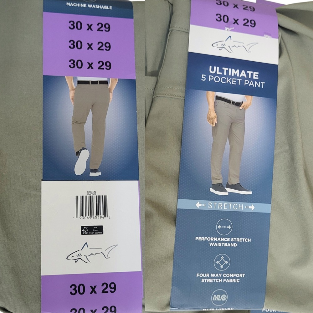Greg Norman Mens Ultimate 5 Pocketβ Pant Green Stretch ML75 30x29 1845982 NEW